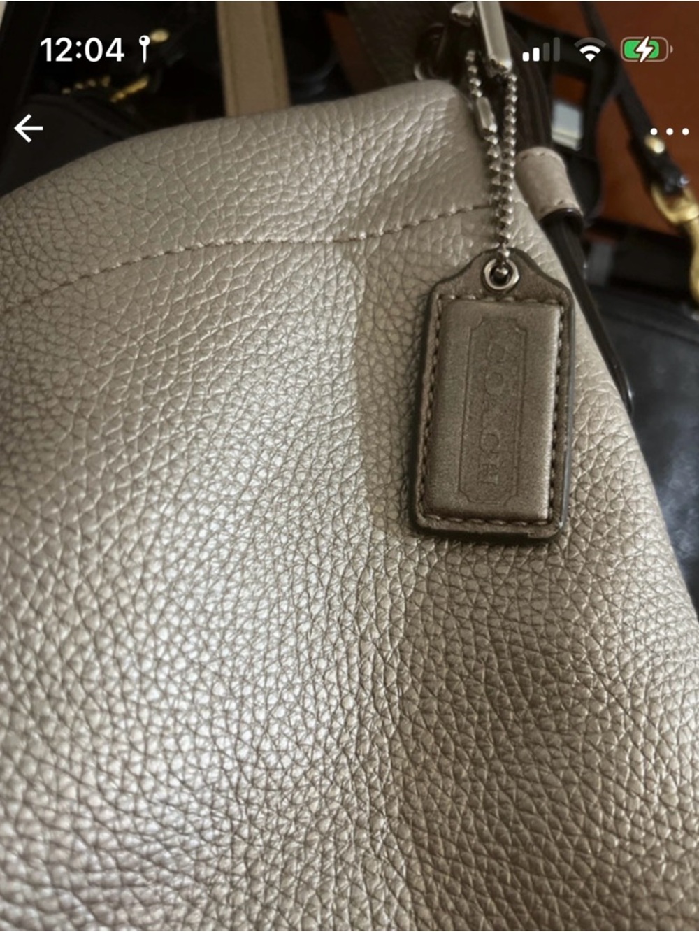 Coach Metallic Taupe Pebbled Leather Tote with Hangtag